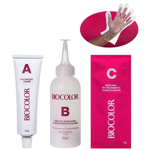 kit de produtos, nos formatos: pomada, bisnaga e creme, em tons branco e rosa, e uma mão com luva de plástico.