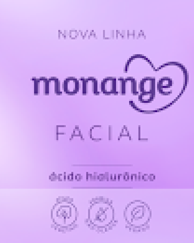 Banner promocional com toda a coleção de Monange Facial, que contém: gel de limpeza anti-ressecamento, gel de limpeza anti-oleosidade, hidratante facial antissinais, hidratante facial anti-oleosidade e água micelar.